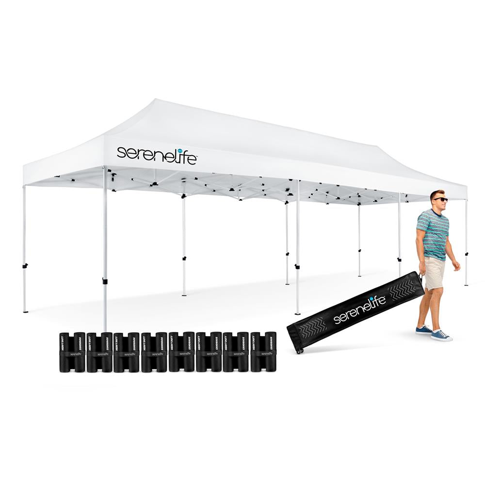 Instant Shelter Pop Up Tent Commercial - Waterproof Polyester Tent With Portable Wheeled Carry Bag And Sand Bag, 10 X 30 Ft. (White)