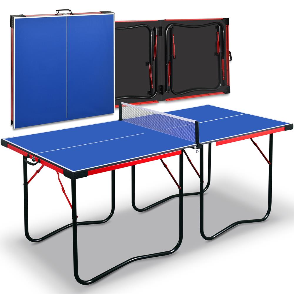 Portable Ping Pong Table Set, Space-Saving MDF, Blue, 6'x3' Foldable Design