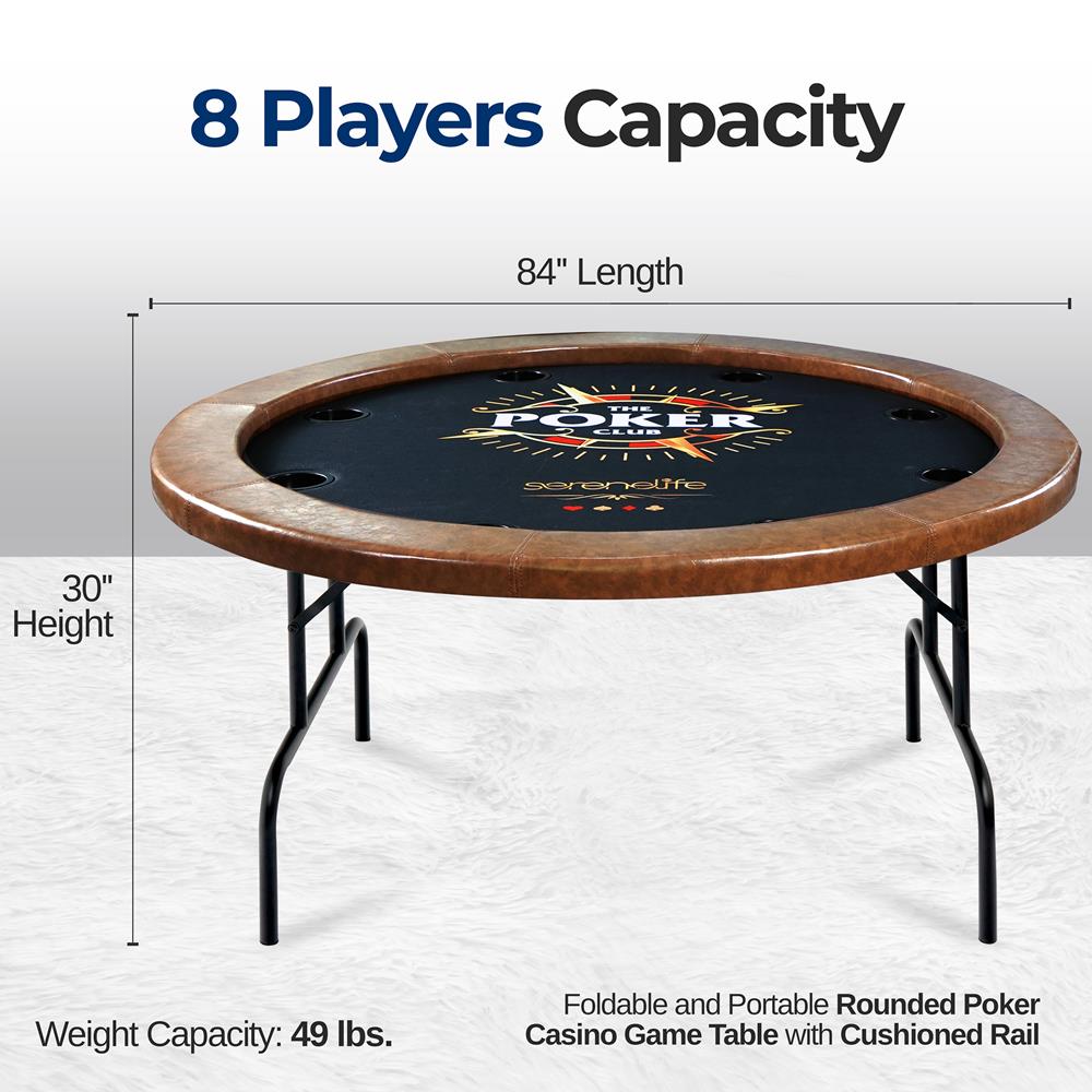 8-Player Foldable Poker Table, Water-Resistant Rail, Brown Felt Surface