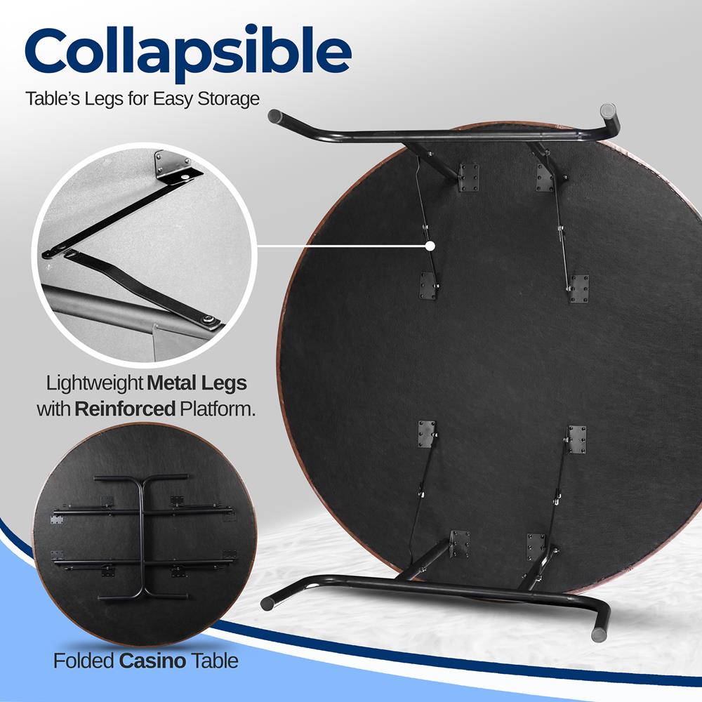 8-Player Foldable Poker Table, Water-Resistant Rail, Brown Felt Surface