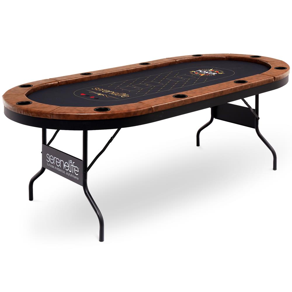 10-Player Foldable Poker Table, Water-Resistant Rail, Brown Felt Surface