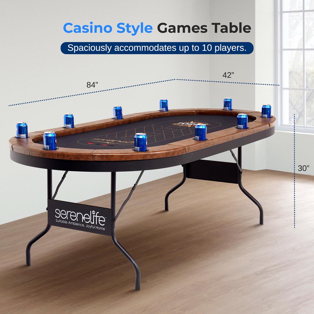 10-Player Foldable Poker Table, Water-Resistant Rail, Brown Felt Surface