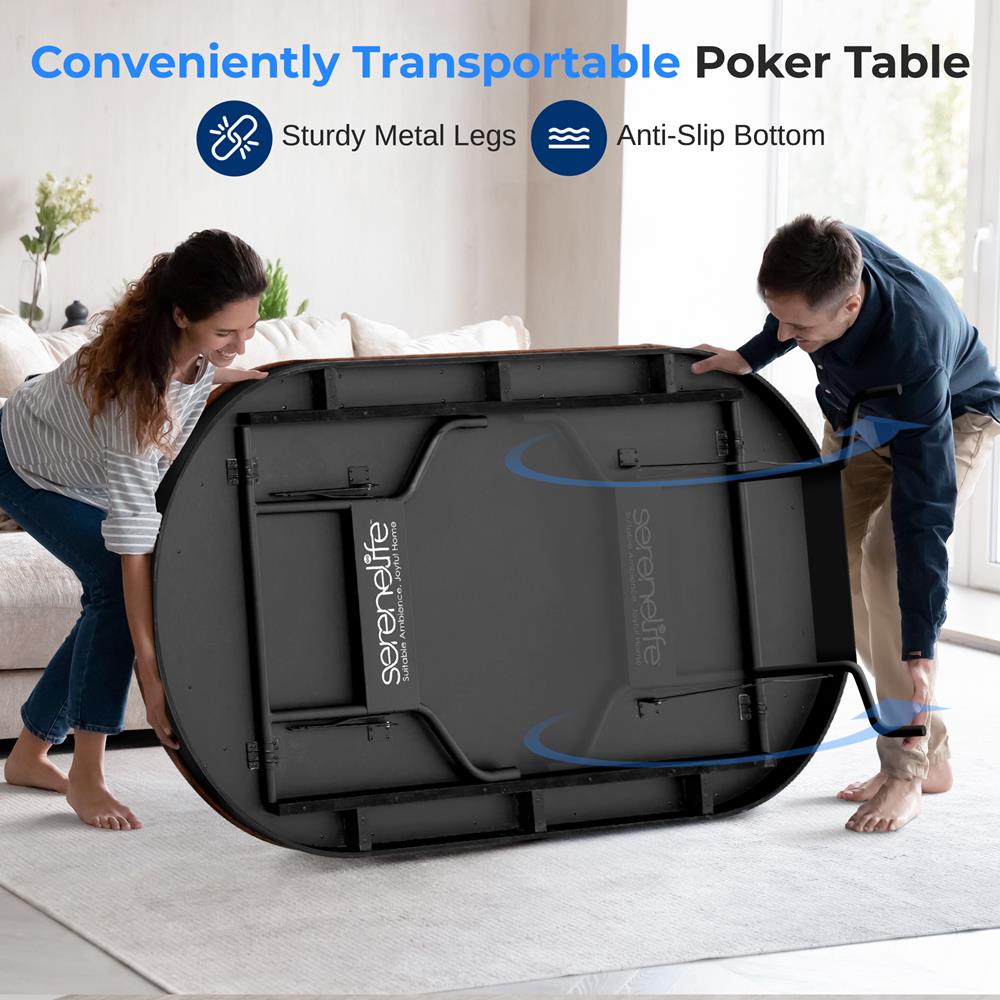 10-Player Foldable Poker Table, Water-Resistant Rail, Brown Felt Surface