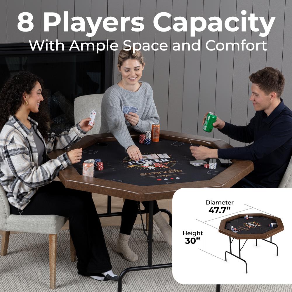 84" Foldable Poker Table for 8 Players, Water-Resistant Cushioned Rail