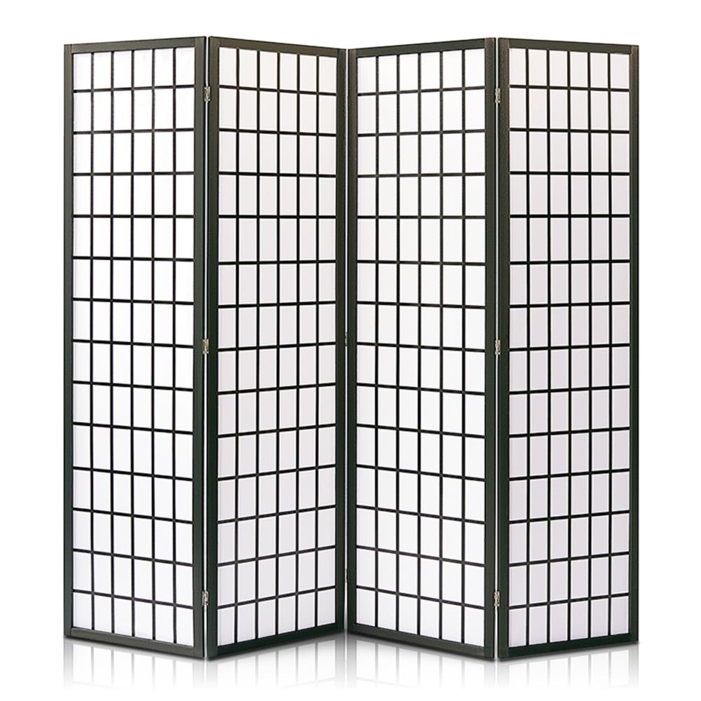 4-Panel Room Divider, Privacy Screen, Wood & Cloth, Freestanding, Foldable