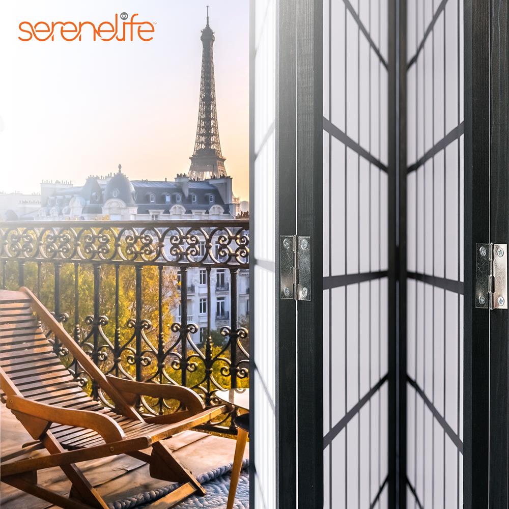 4-Panel Room Divider, Privacy Screen, Wood & Cloth, Freestanding, Foldable