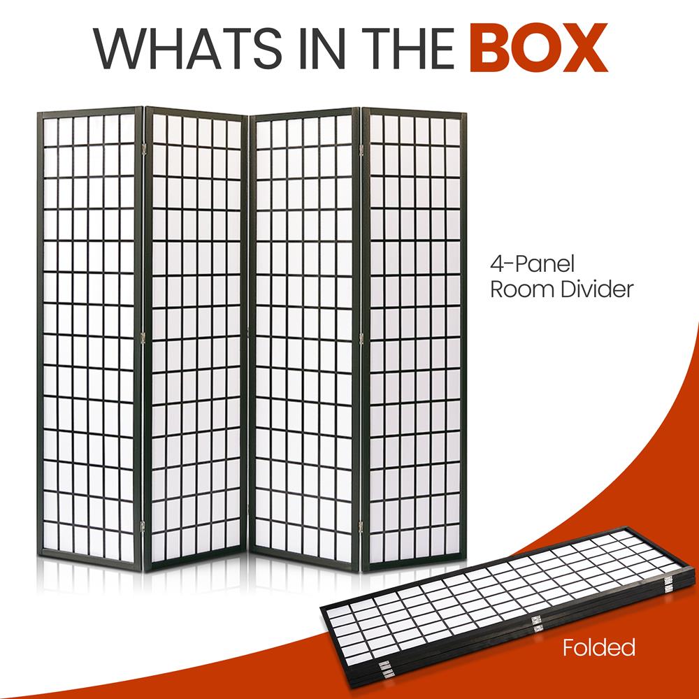 4-Panel Room Divider, Privacy Screen, Wood & Cloth, Freestanding, Foldable