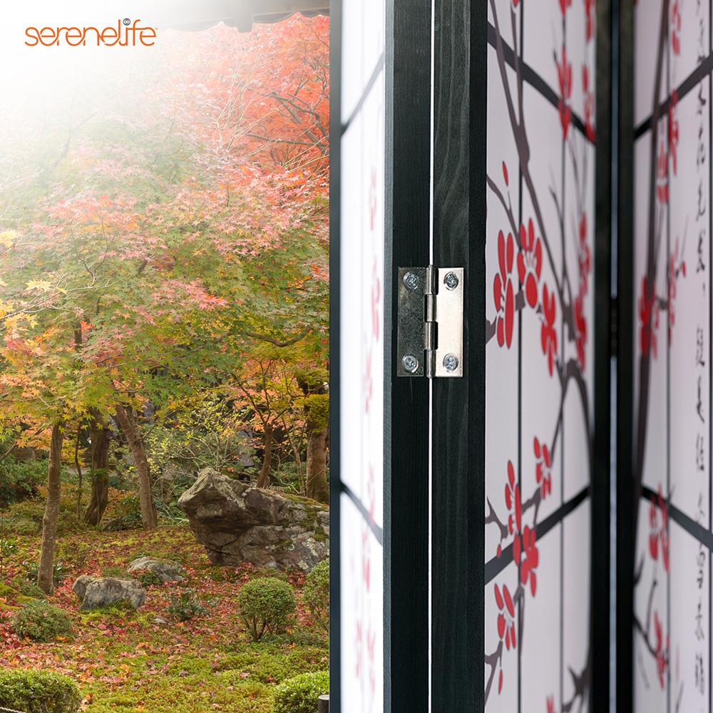 4-Panel Room Divider, Privacy Screen, Handcrafted Wood, Plum Blossom Design