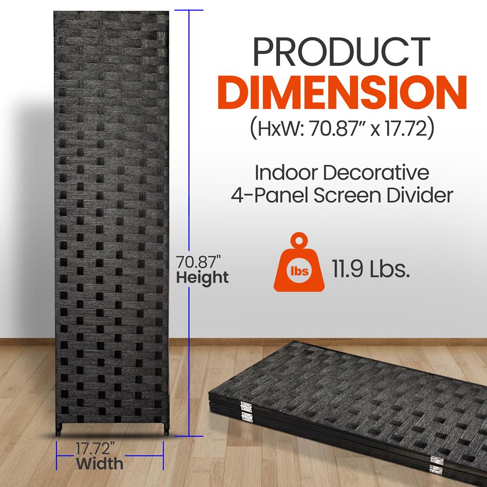 4-Panel Room Divider, Enhanced Privacy, Handcrafted Woven Fiber