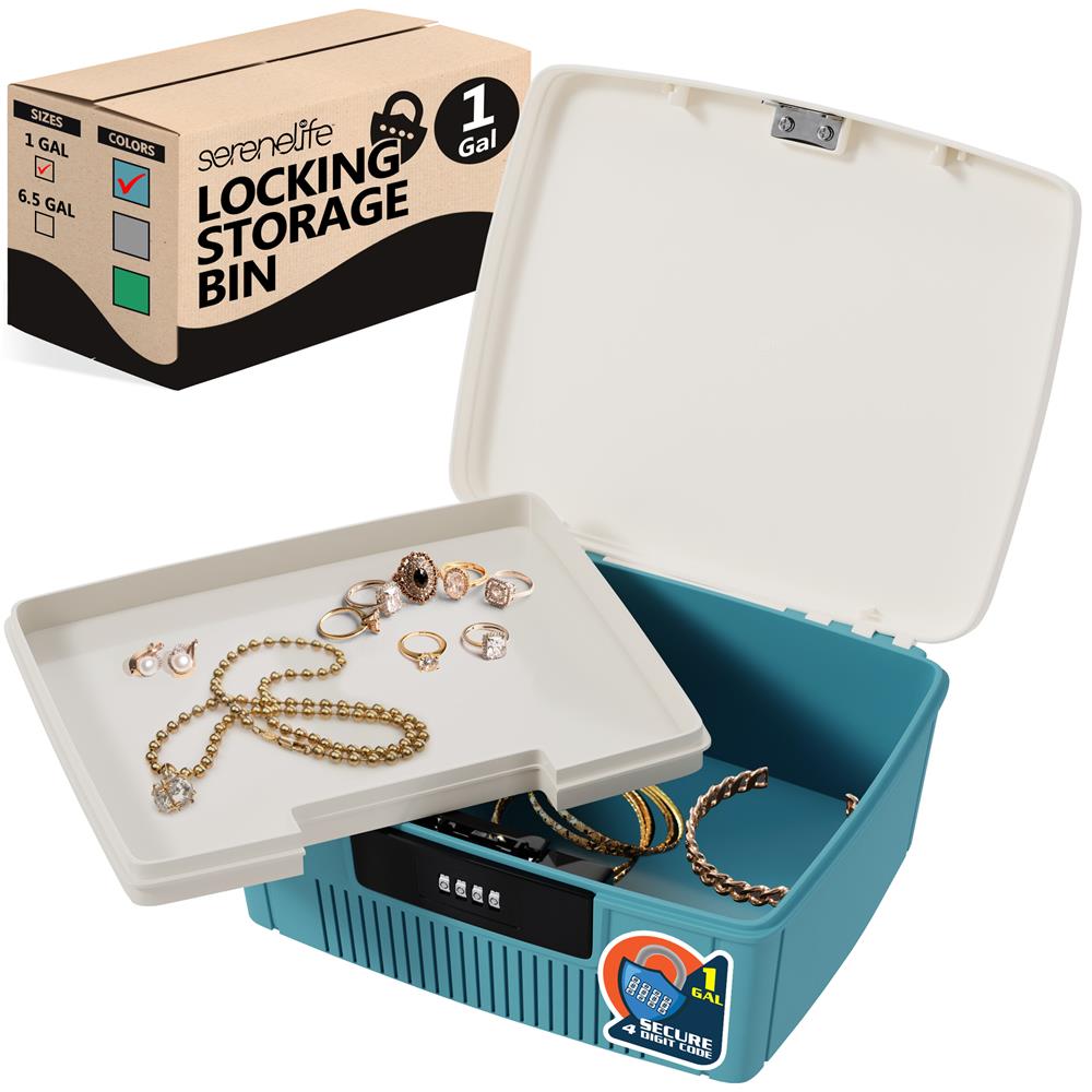 Lockable Storage Bin, Secure 4-Digit Lock, Durable ABS, Blue