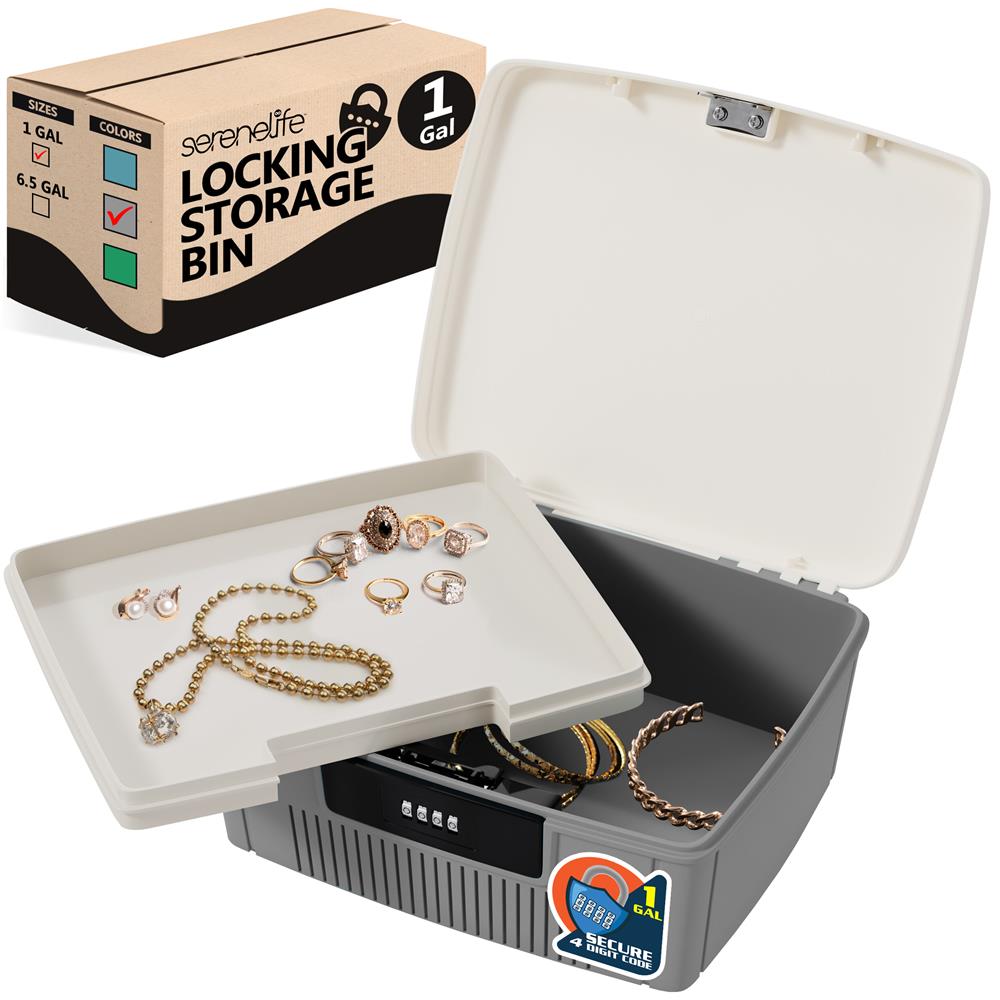 Lockable Storage Bin, Secure Combo Lock, Durable ABS, Gray