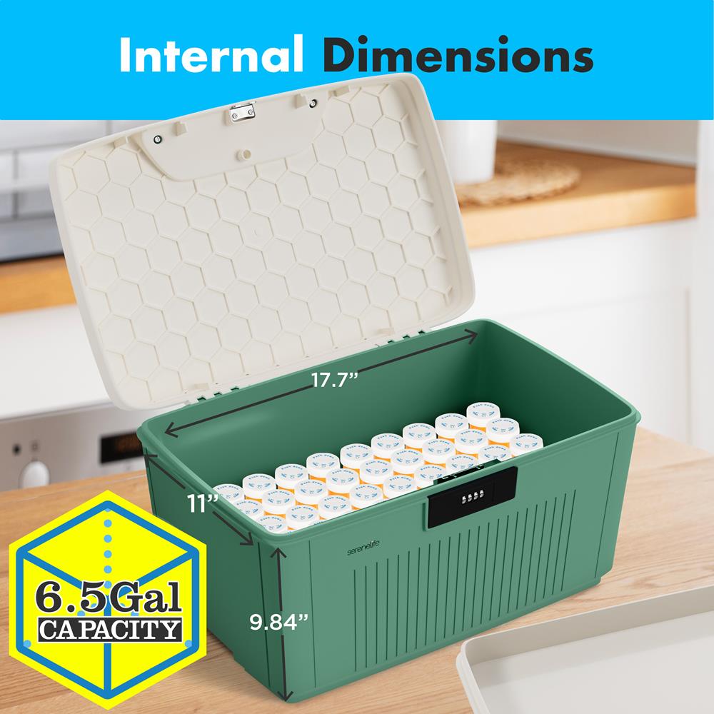 Lockable Storage Bin 6.5 Gal Capacity, Durable ABS, Green