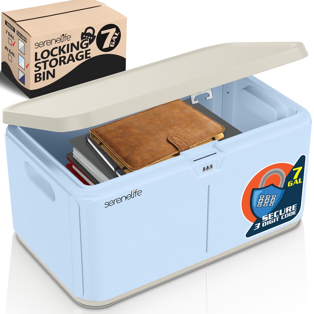 Lockable Storage Box 7 Gal Capacity ABS Material Light Blue