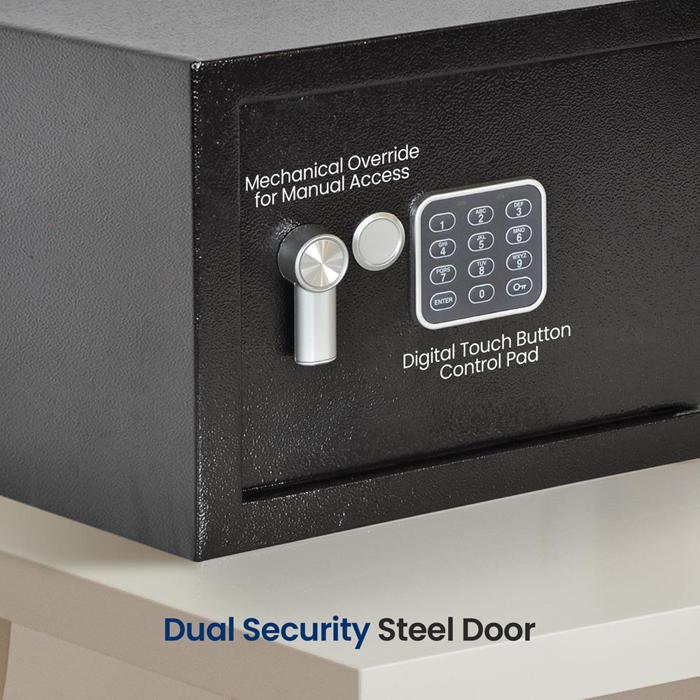 Electronic Home Safe - Digital Locking Safe Box With Mechanical Override, Includes Keys