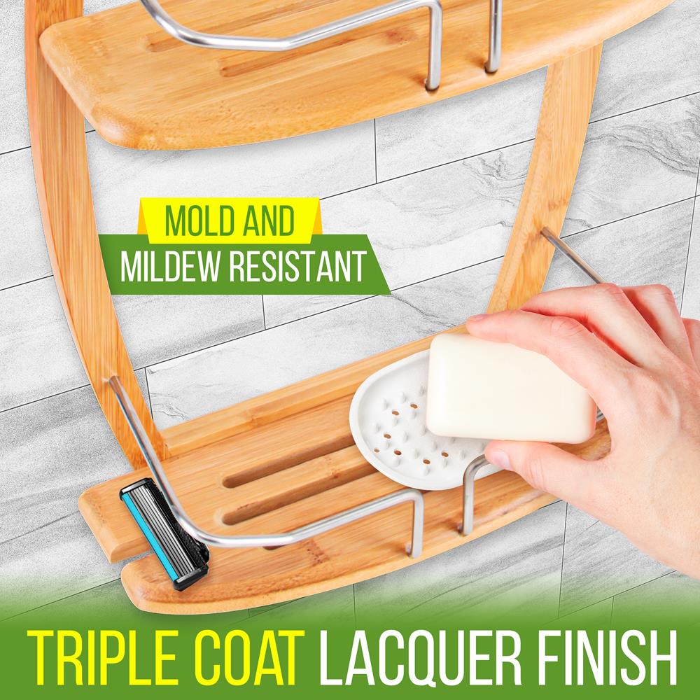 Bamboo Shower Caddy - Hanging Shower Bathtub Caddy Organizer