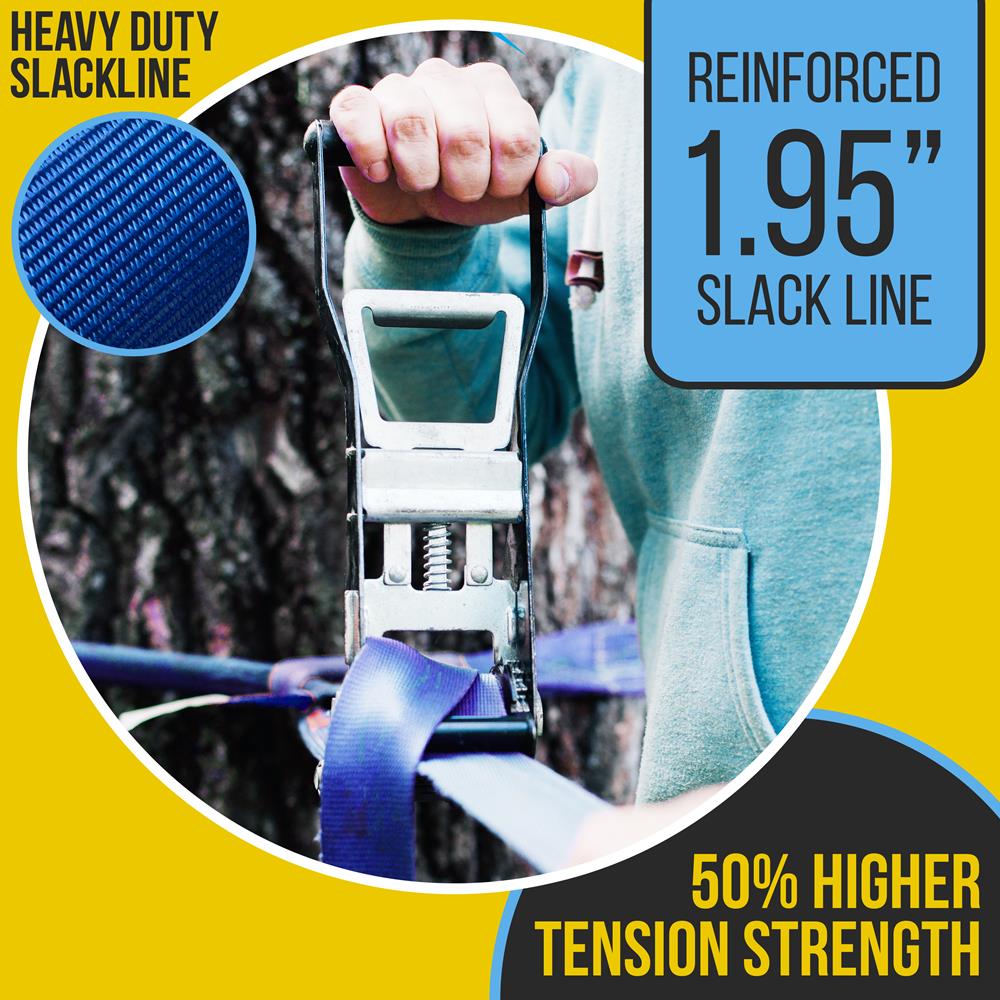 Ninja Warrior Obstacle Course 50ft Slackline Set with 18 Attachments Blue