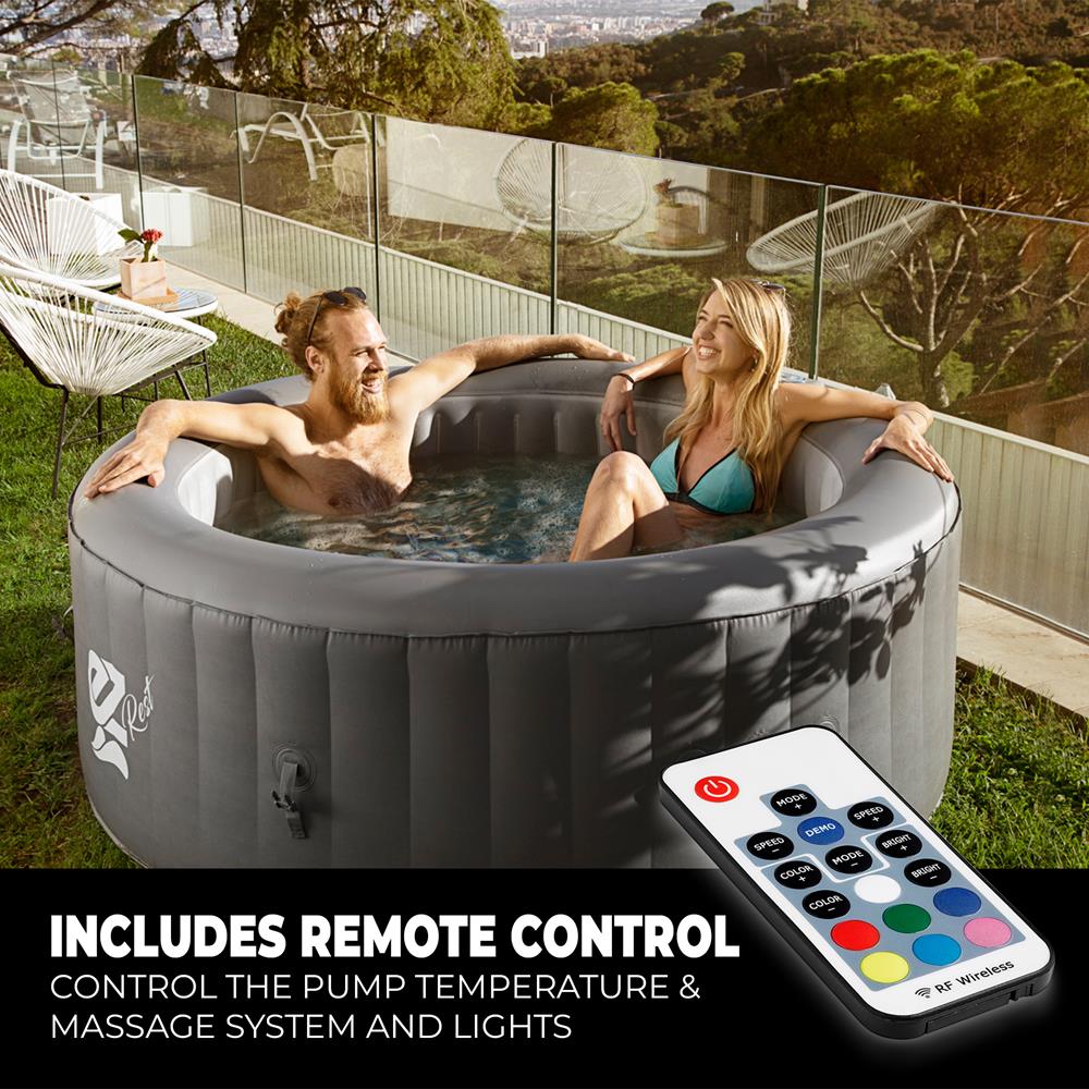 Portable 4-Person Hot Tub Spa, 100 Bubble Jets, LED Lights, Remote Control