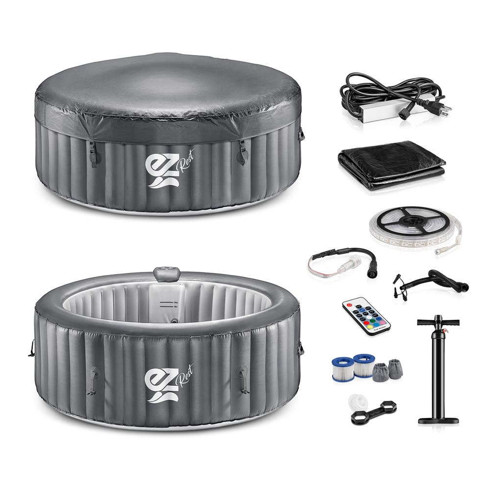 Portable 4-Person Hot Tub Spa, 100 Bubble Jets, LED Lights, Remote Control