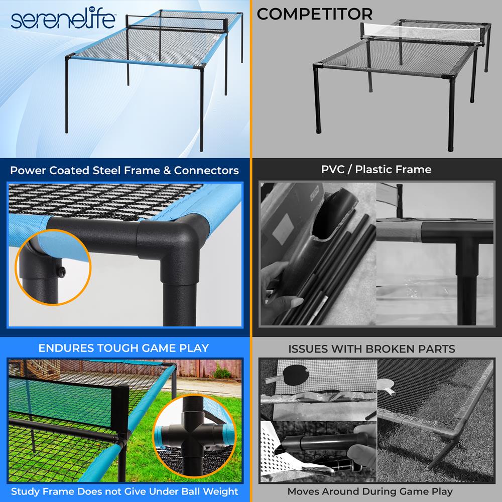 Trampoline Ping Pong Table - Portable, Adjustable Steel Frame, Indoor/Outdoor