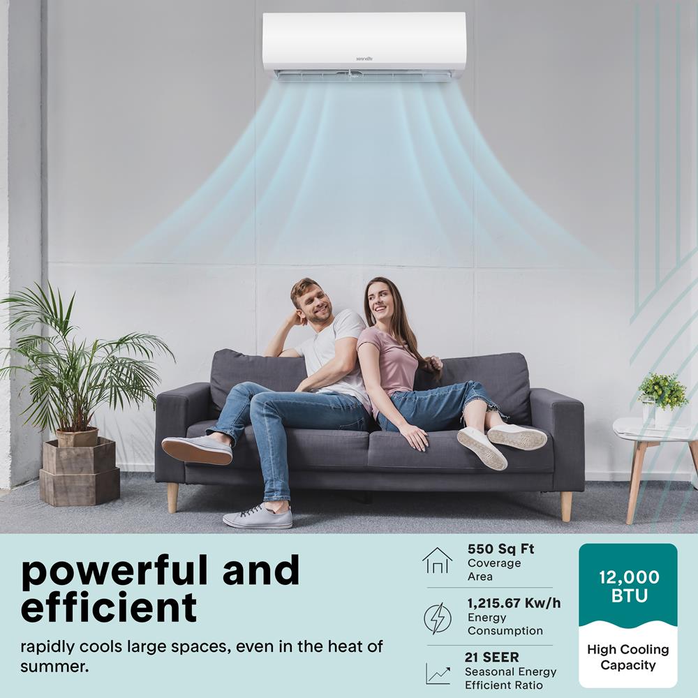 12000 Btu Indoor And Outdoor Mini Split Ac Unit Kit – 115V Smart Cooling & Heating Mini Split Ac With Wifi, Includes Installation Kit, Perfect For Bedrooms, Living Spaces, And Offices