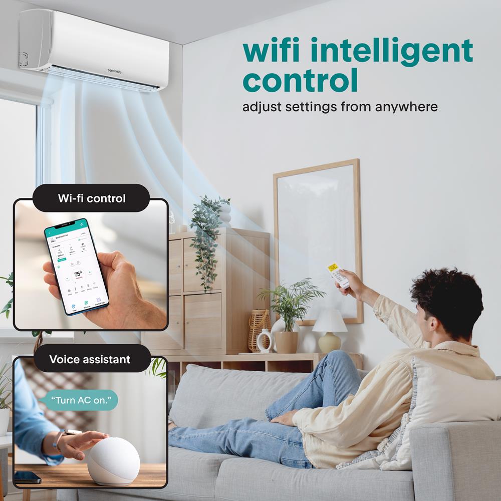 12000 Btu Indoor And Outdoor Mini Split Ac Unit Kit – 115V Smart Cooling & Heating Mini Split Ac With Wifi, Includes Installation Kit, Perfect For Bedrooms, Living Spaces, And Offices