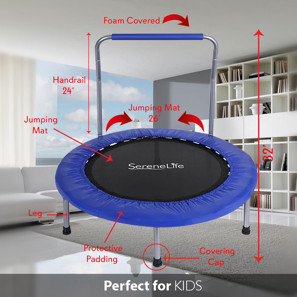 36" Foldable Toddler Trampoline, 220 lb Capacity, Padded Handrail, Deep Blue