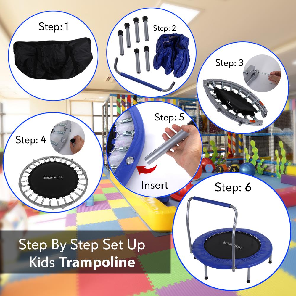 36" Foldable Toddler Trampoline, 220 lb Capacity, Padded Handrail, Deep Blue