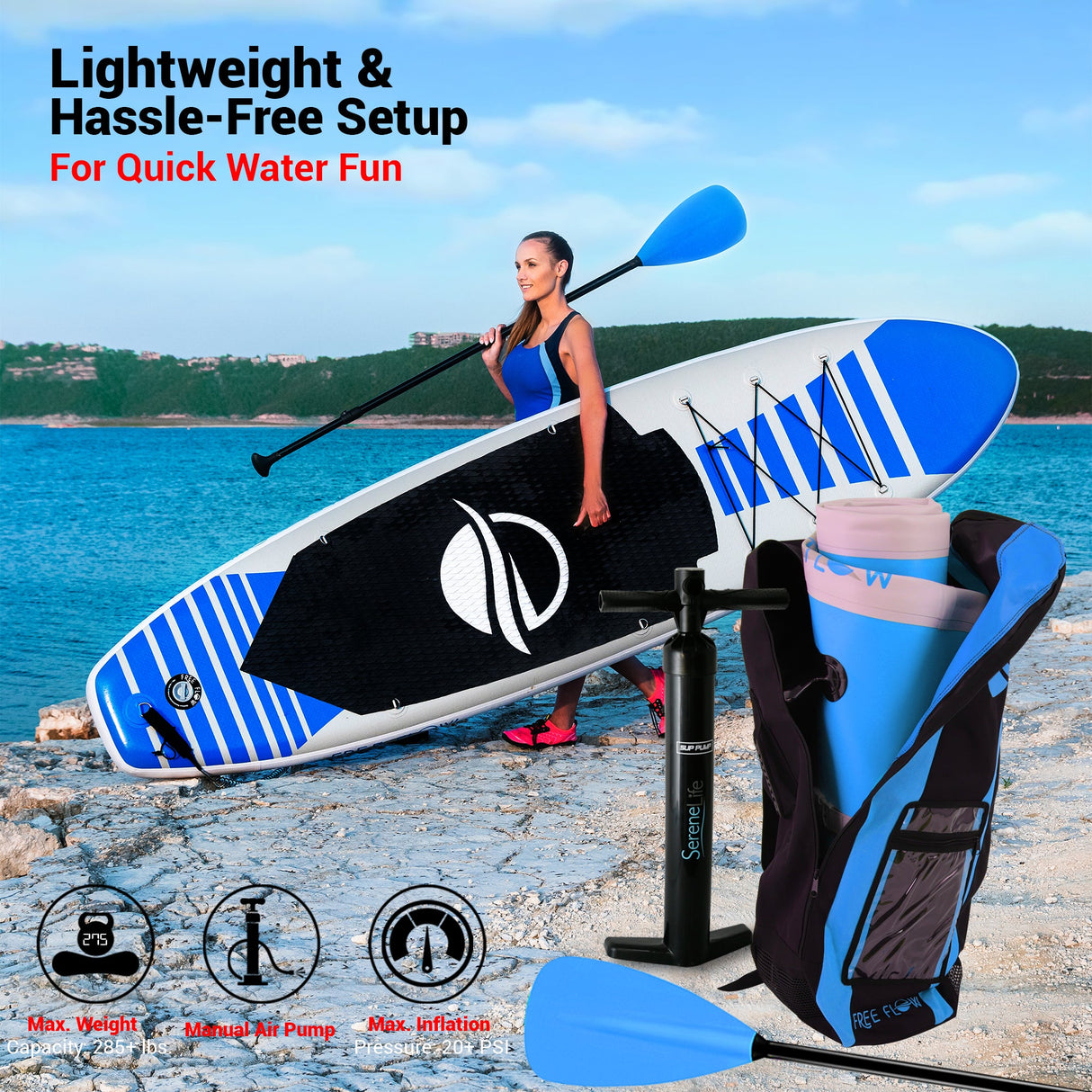 Inflatable Paddle Board - Stable Non-Slip Deck, 10'6", PVC, Teal