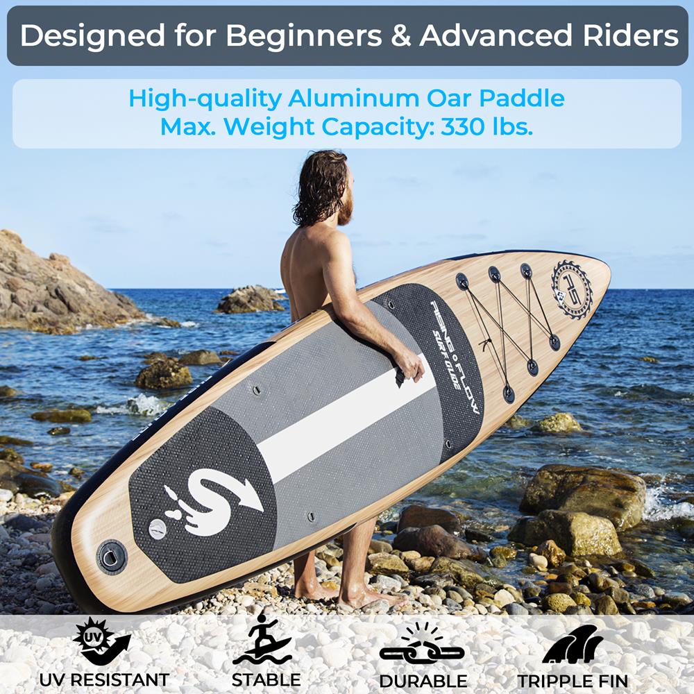 Inflatable Paddle Board - Stable Non-Slip Deck, 10'6", Wood Finish