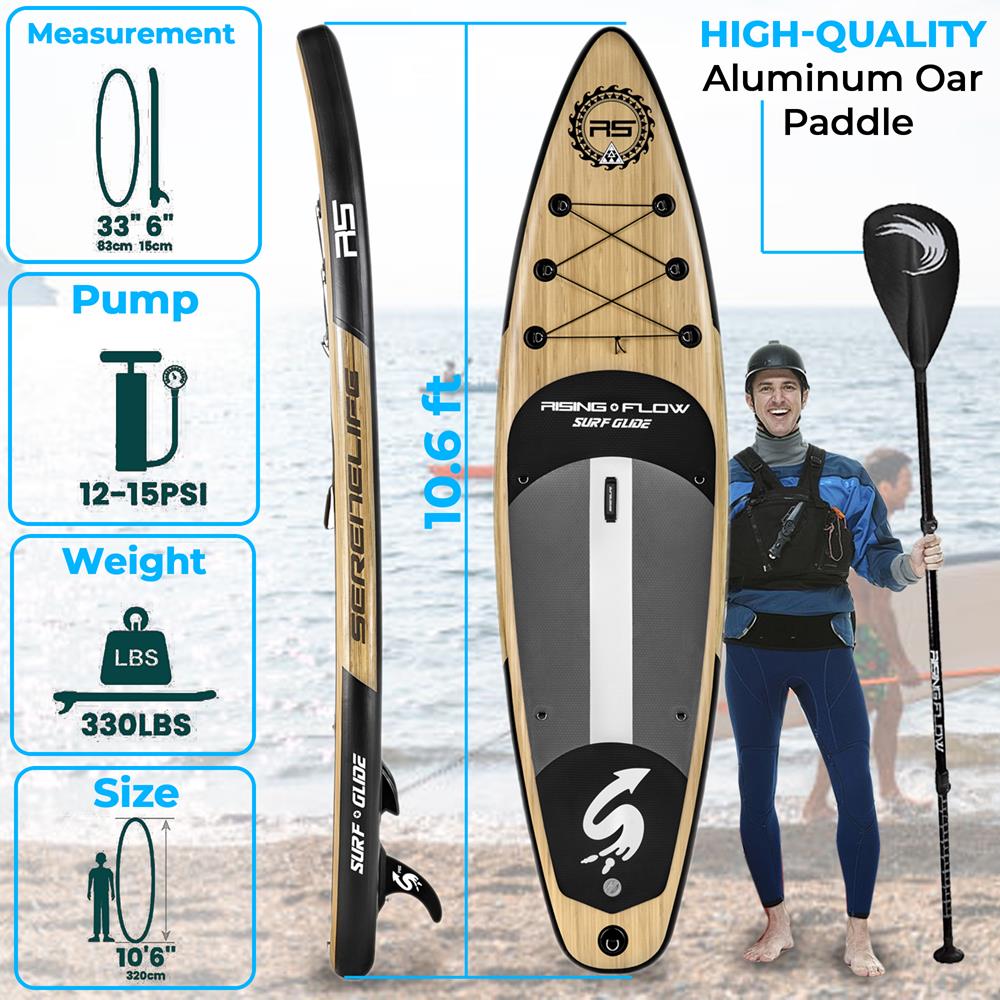 Inflatable Paddle Board - Stable Non-Slip Deck, 10'6", Wood Finish