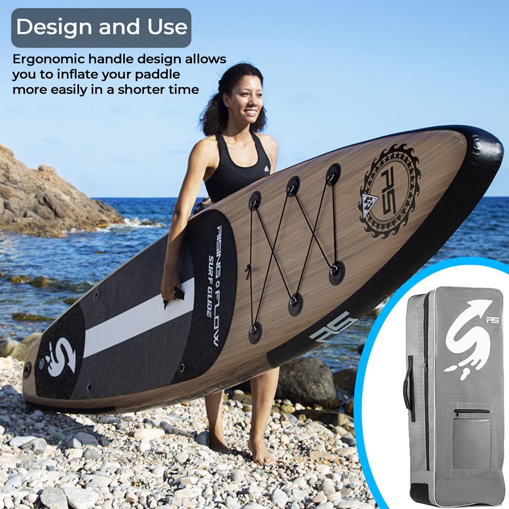 Inflatable Paddle Board - Stable Non-Slip Deck, 10'6", Wood Finish