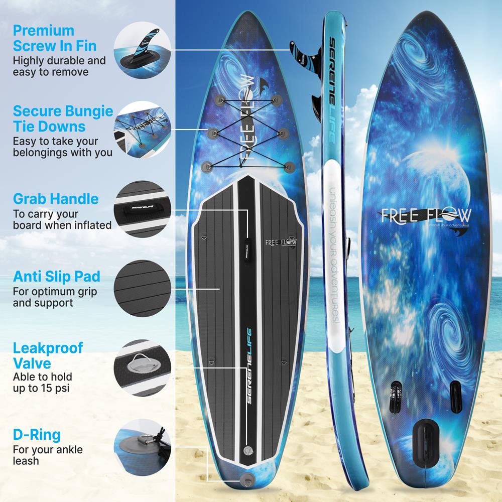 Inflatable Paddle Board - Stable Non-Slip Deck, 10'6", Space Blue