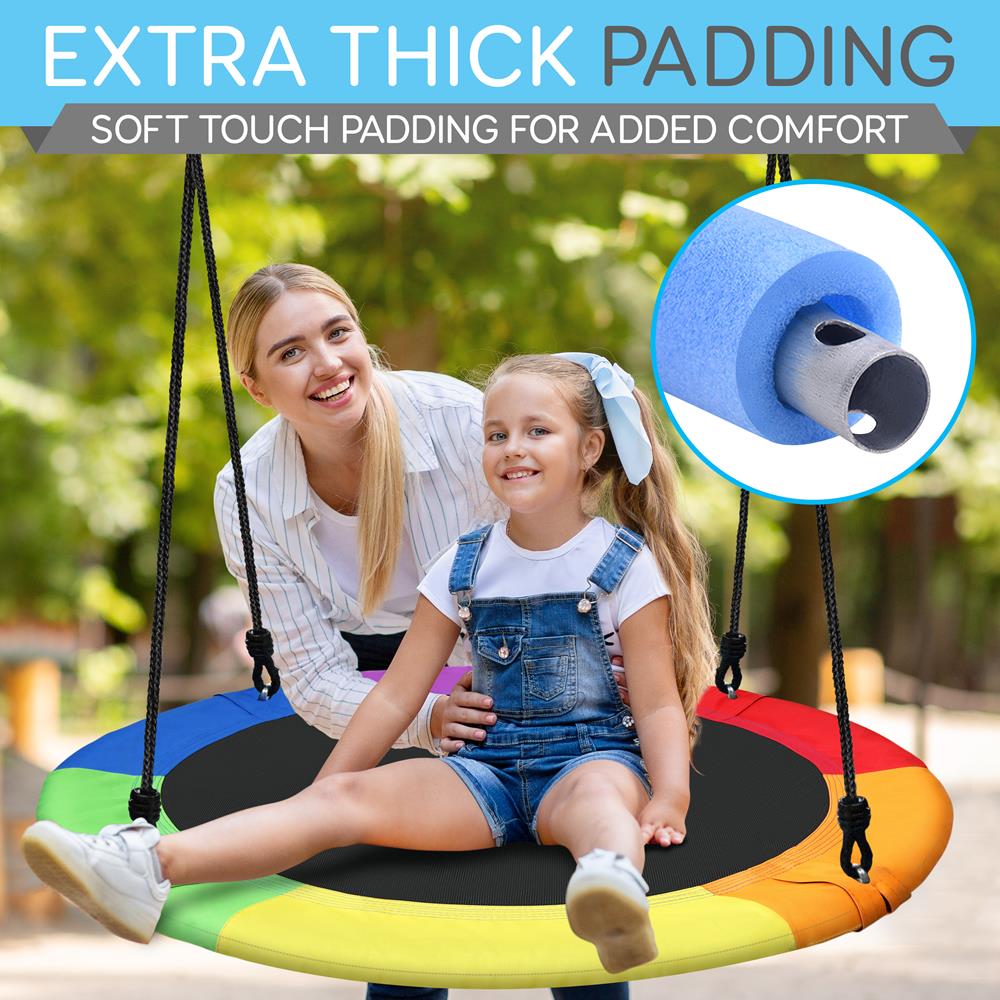 Saucer Swing 40" for Kids, Waterproof, Adjustable Ropes, Rainbow