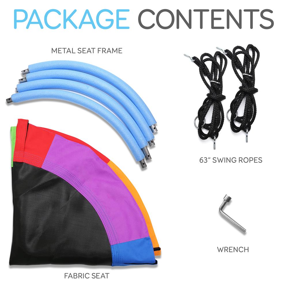 Saucer Swing 40" for Kids, Waterproof, Adjustable Ropes, Rainbow