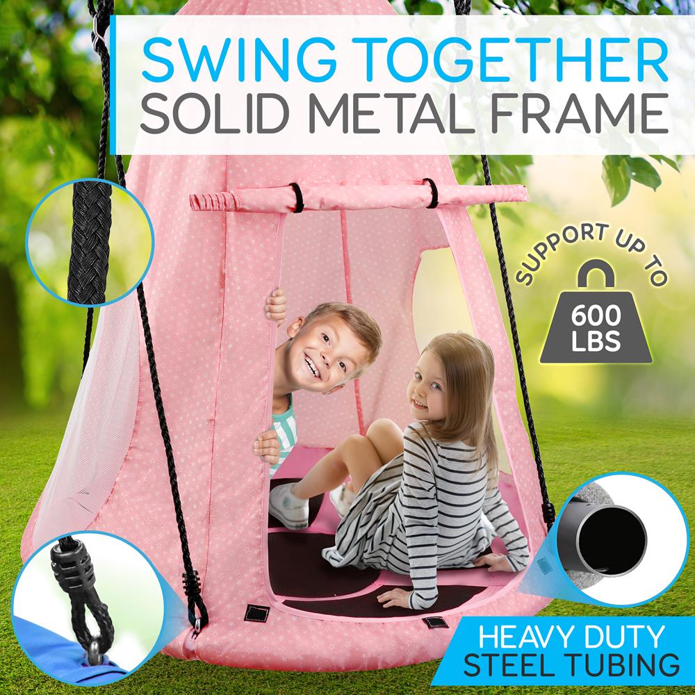 Children’S Tree Swing Tent - Indoor/Outdoor Hanging Rope Swing Hangout Kit (Pink)