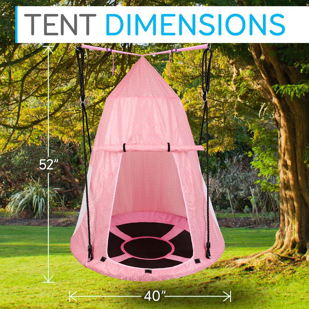Children’S Tree Swing Tent - Indoor/Outdoor Hanging Rope Swing Hangout Kit (Pink)