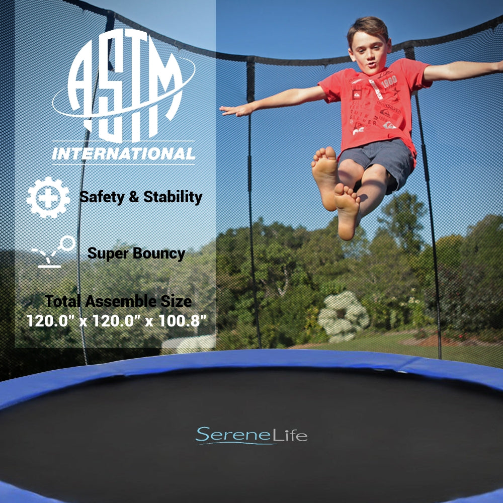 10FT Outdoor Trampoline, Safe Jumping, Reinforced Mat, Blue