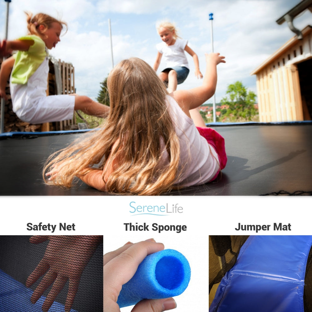 10FT Outdoor Trampoline, Safe Jumping, Reinforced Mat, Blue