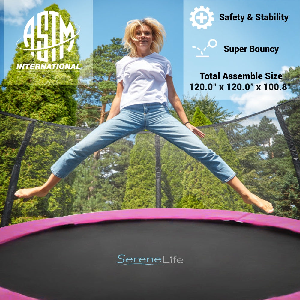 10FT Outdoor Trampoline, Safe Jumping, Reinforced Mat, Pink