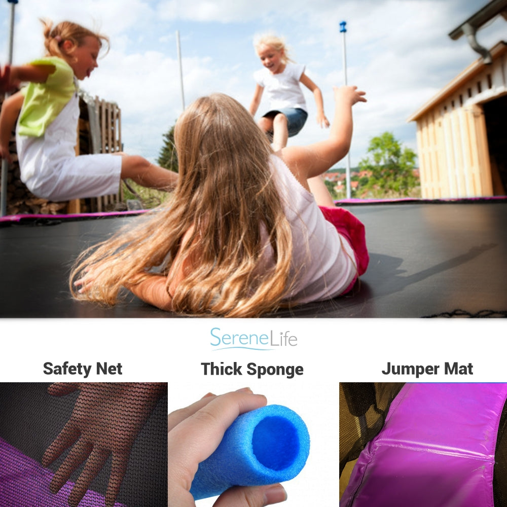 10FT Outdoor Trampoline, Safe Jumping, Reinforced Mat, Pink