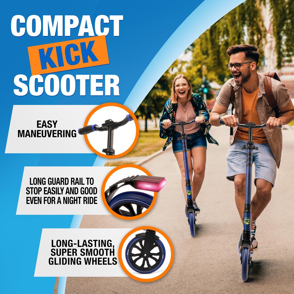 Folding Kick Scooter for Teens/Adults, Smooth Ride, Alloy Deck, Blue