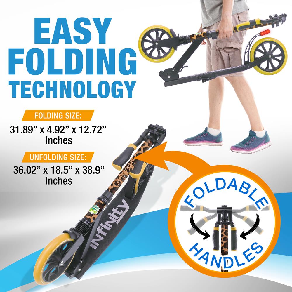 Kick Scooter for Teens & Adults, Foldable Alloy Deck, Leopard Design