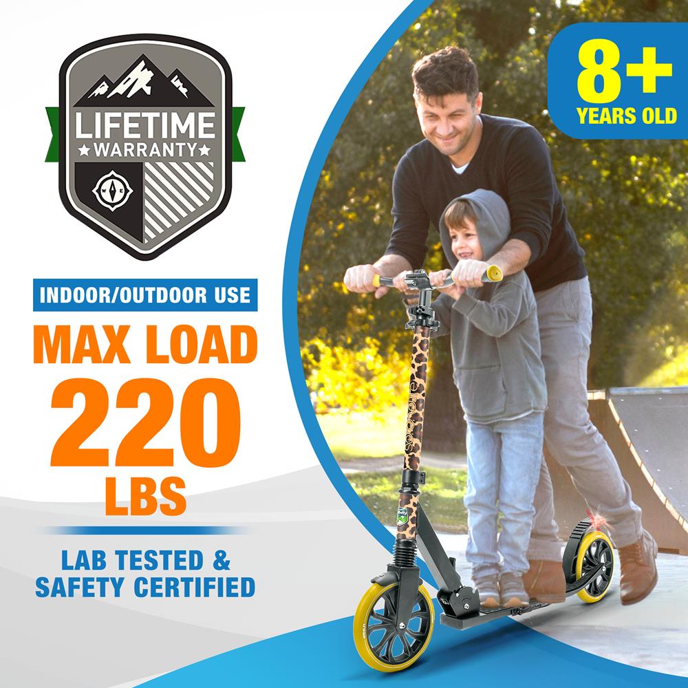 Kick Scooter for Teens & Adults, Foldable Alloy Deck, Leopard Design