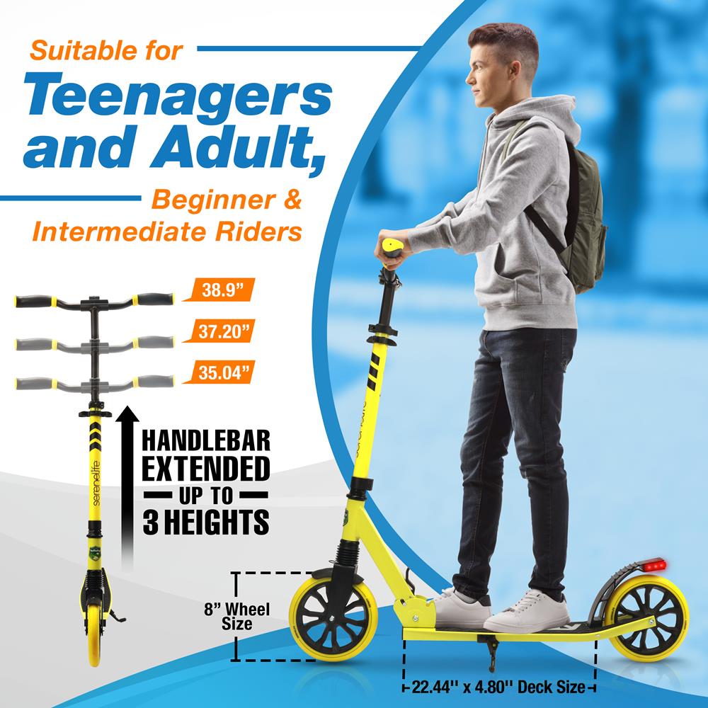 Lightweight And Foldable Kick Scooter - Adjustable Scooter For Teens And Adult, Alloy Deck With High Impact Wheels (Yellow)