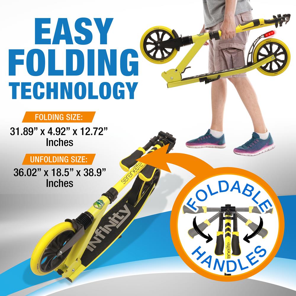 Lightweight And Foldable Kick Scooter - Adjustable Scooter For Teens And Adult, Alloy Deck With High Impact Wheels (Yellow)