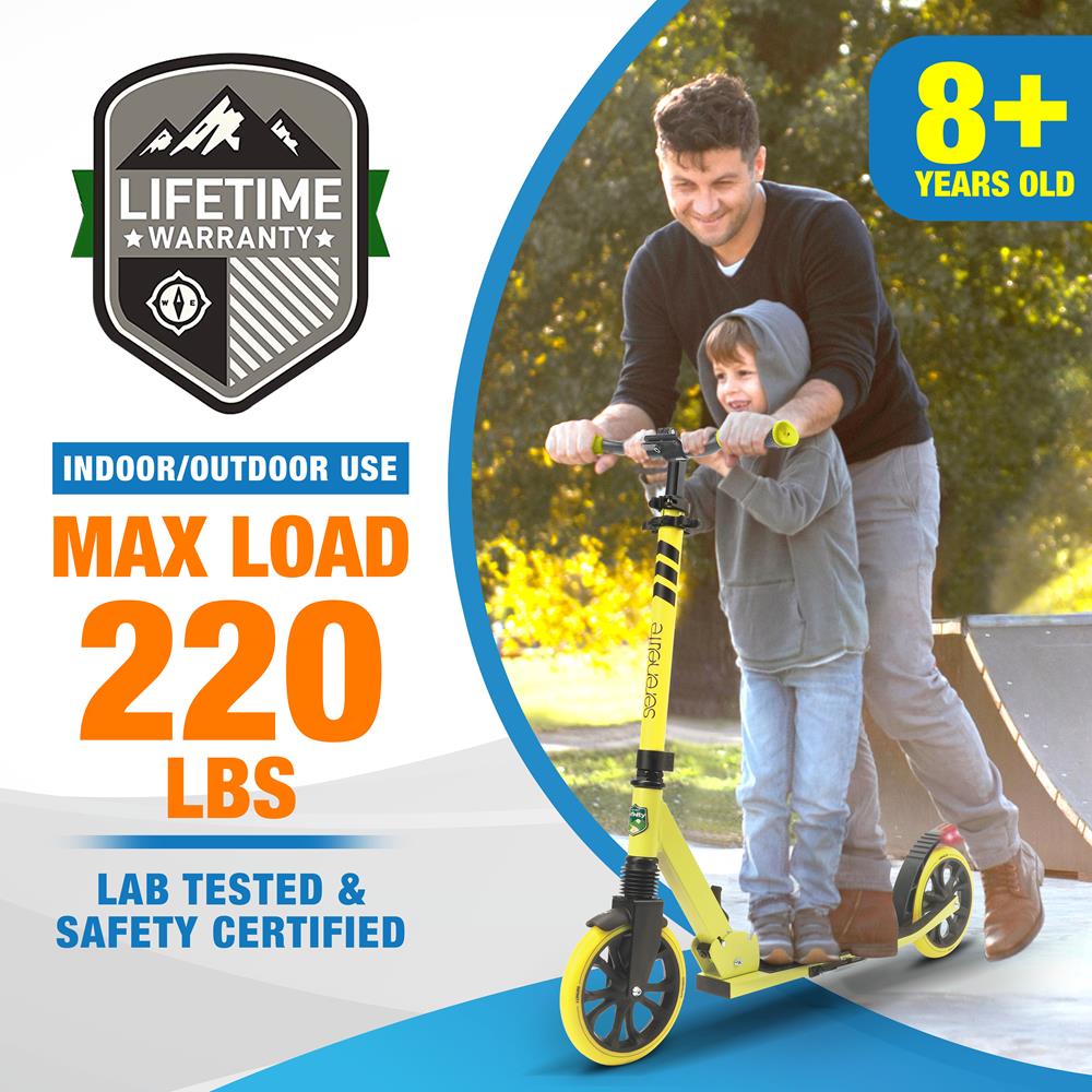 Lightweight And Foldable Kick Scooter - Adjustable Scooter For Teens And Adult, Alloy Deck With High Impact Wheels (Yellow)