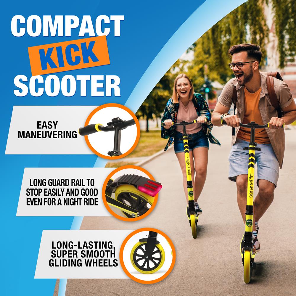Lightweight And Foldable Kick Scooter - Adjustable Scooter For Teens And Adult, Alloy Deck With High Impact Wheels (Yellow)