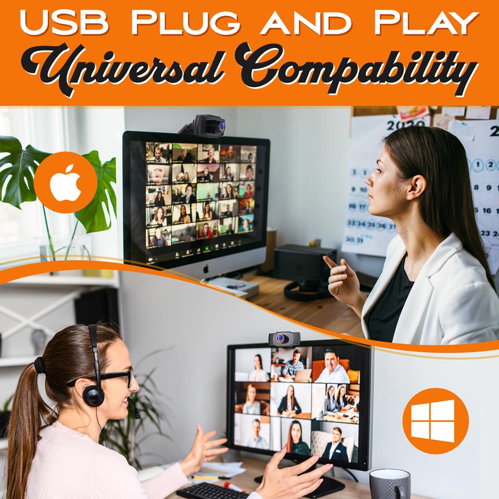 1080P HD Webcam with Mic - Smooth Video, USB Plug & Play, Wide Angle