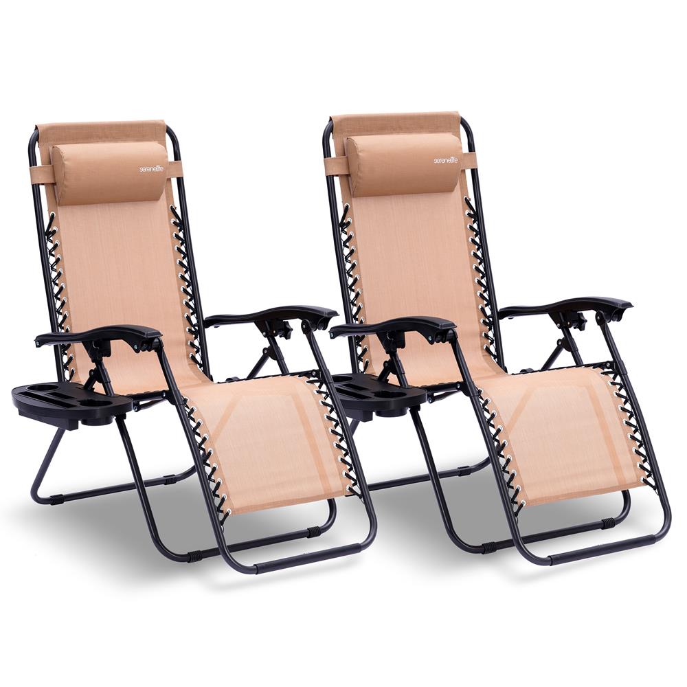 Zero Gravity Chairs Set of 2, Ultimate Comfort, Steel Mesh, Cream