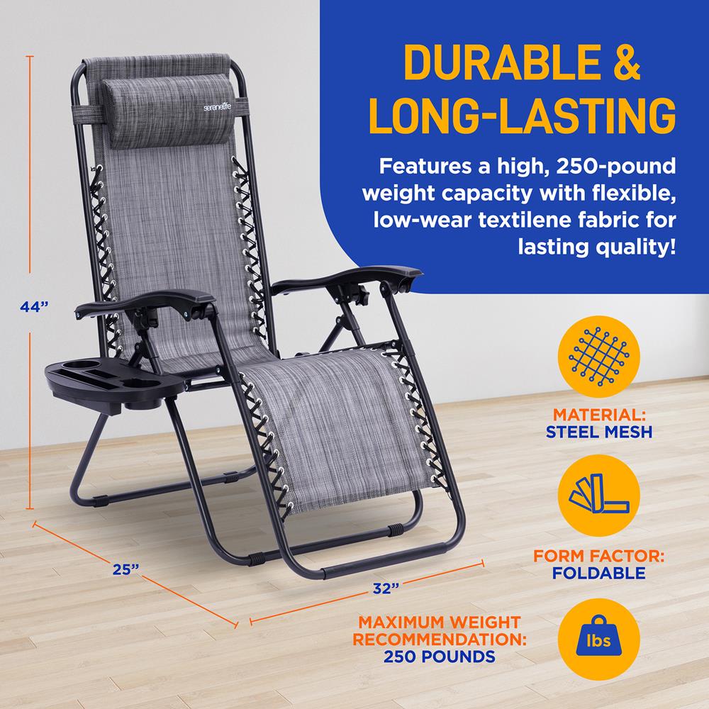 Zero Gravity Chairs Set of 2, Ultimate Comfort, Steel Mesh, Gray